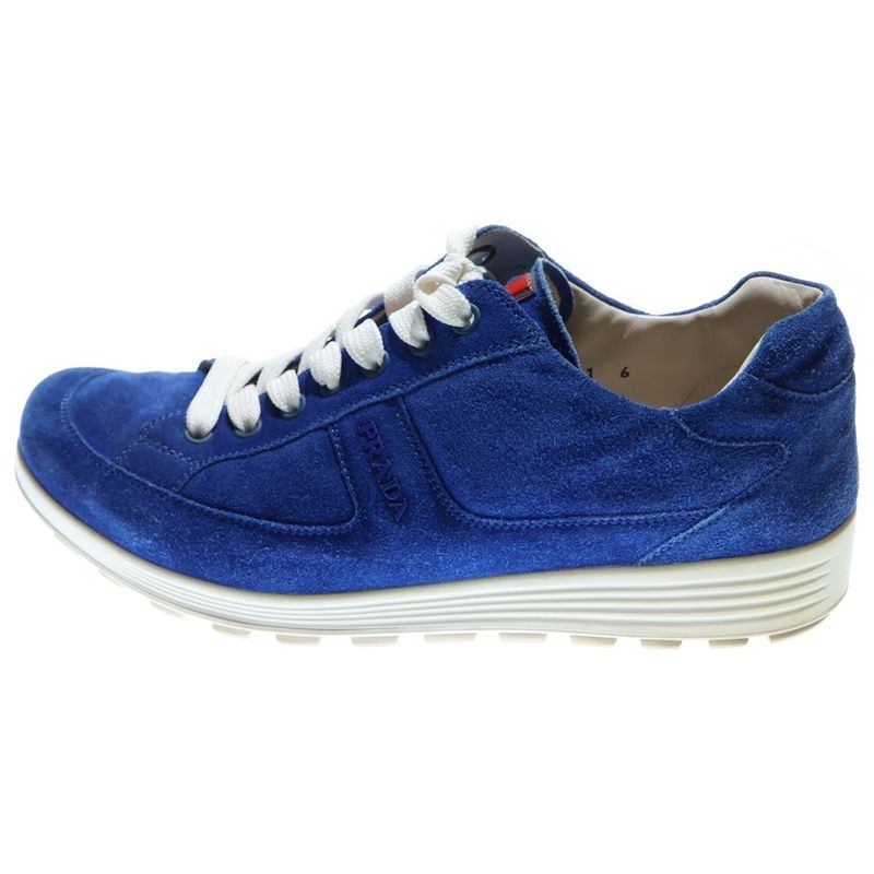 Prada Side Logo Suede Low Cut Sneakers Blue 2641