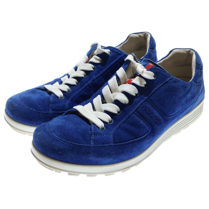 Prada Side Logo Suede Low Cut Sneakers Blue 2641