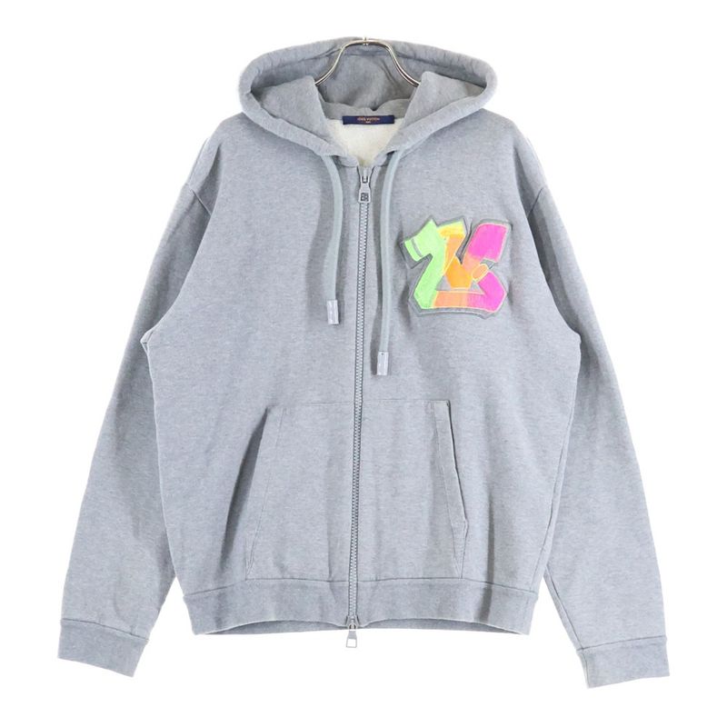Louis Vuitton 22AW 3DLV Graffiti Embroidered Zip-up Hoodie Grey Rm222m UYR