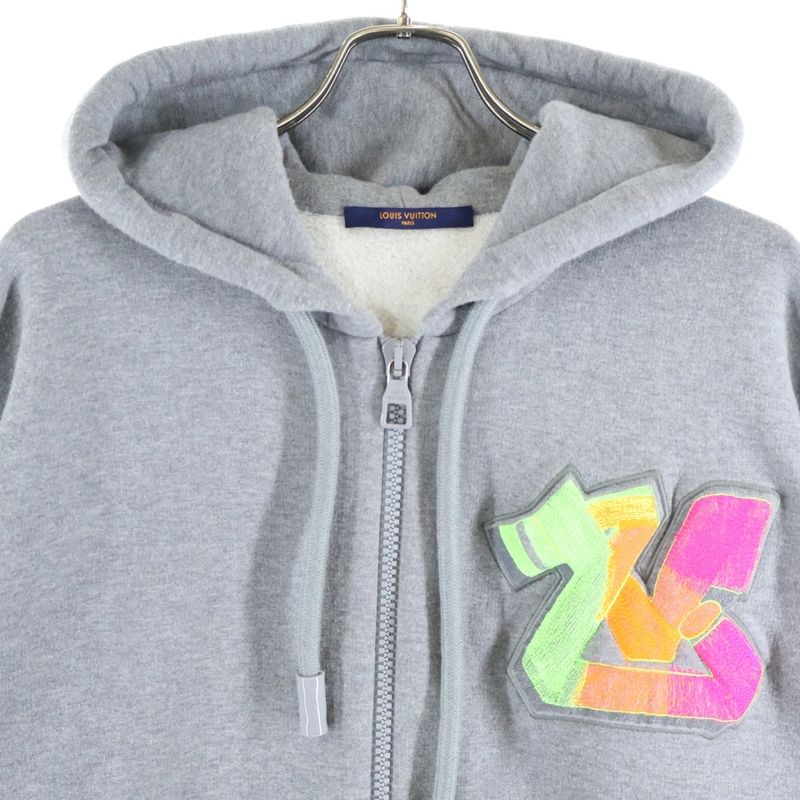 Louis Vuitton 22AW 3DLV Graffiti Embroidered Zip-up Hoodie Grey Rm222m UYR
