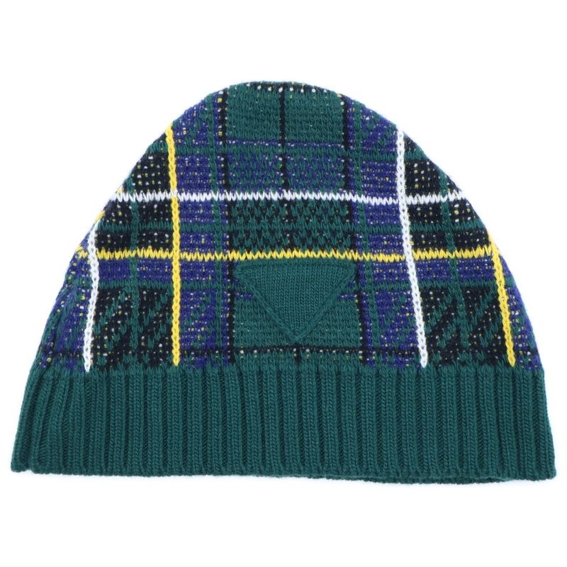 Prada Checkered Knit Hat Beanie Green Umd500