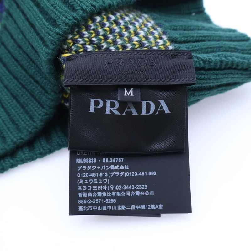 Prada Checkered Knit Hat Beanie Green Umd500