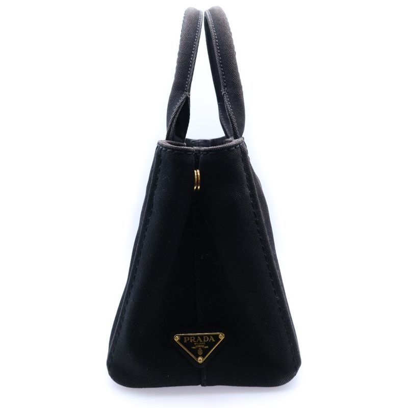 Prada Canapa S Tote Handbag Black Denim Gold Hardware