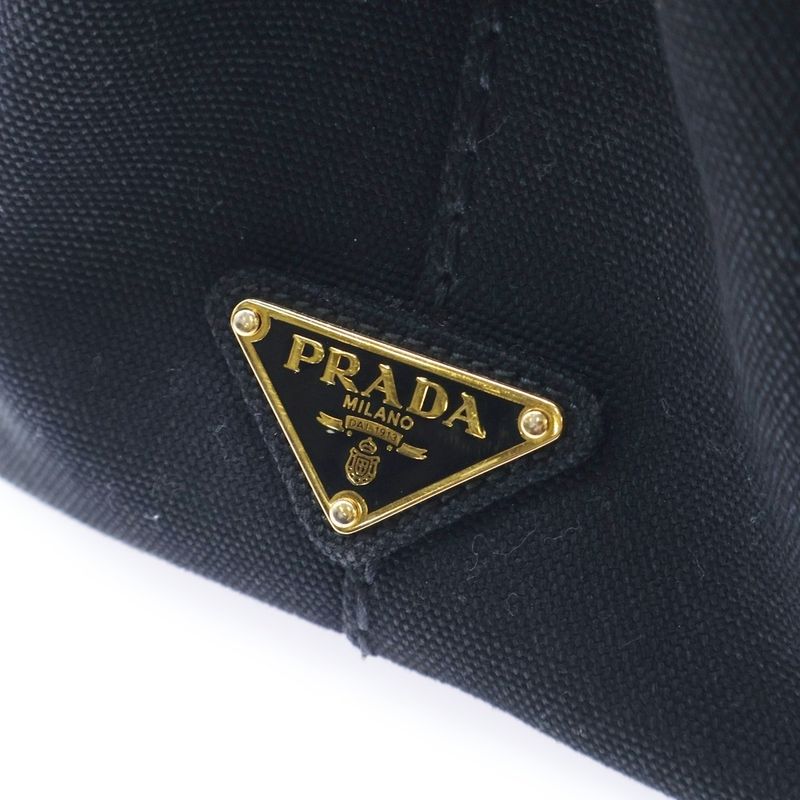 Prada Canapa S Tote Handbag Black Denim Gold Hardware