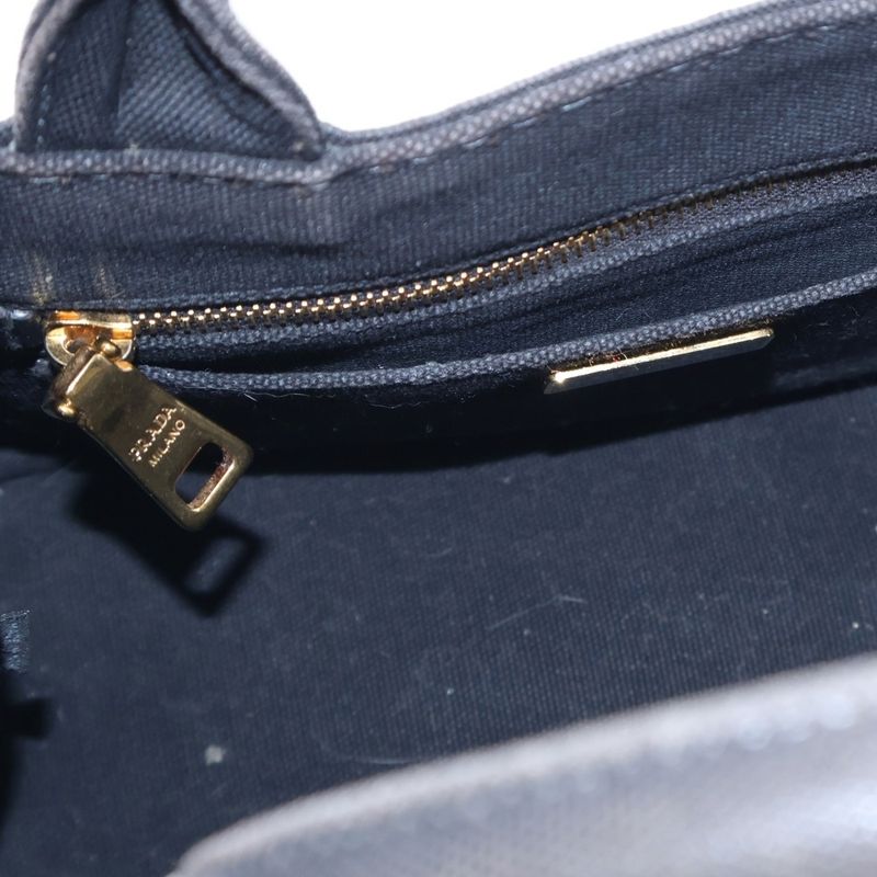 Prada Canapa S Tote Handbag Black Denim Gold Hardware