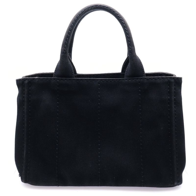 Prada Canapa S Tote Handbag Black Denim Gold Hardware