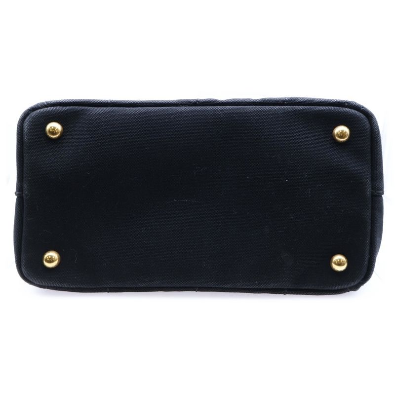 Prada Canapa S Tote Handbag Black Denim Gold Hardware
