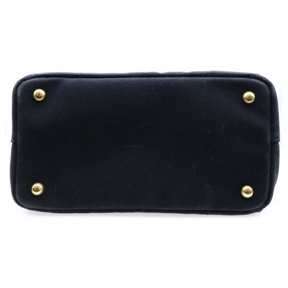 Prada Canapa S Tote Handbag Black Denim Gold Hardware