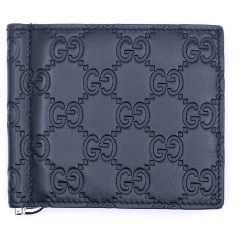 Guccissima GG Embossed Leather Money Clip Card Case Black 170580