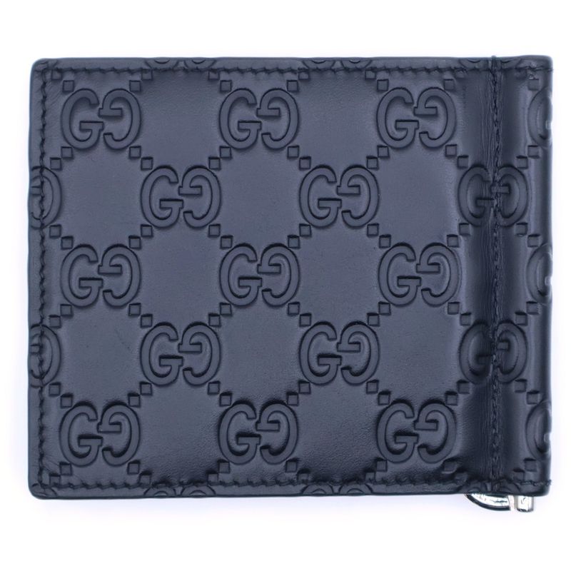 Guccissima GG Embossed Leather Money Clip Card Case Black 170580
