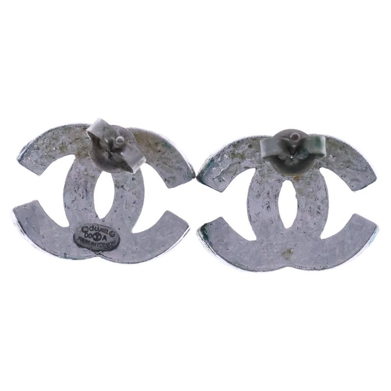 Chanel Coco Mark Earrings Silver Metal 00A