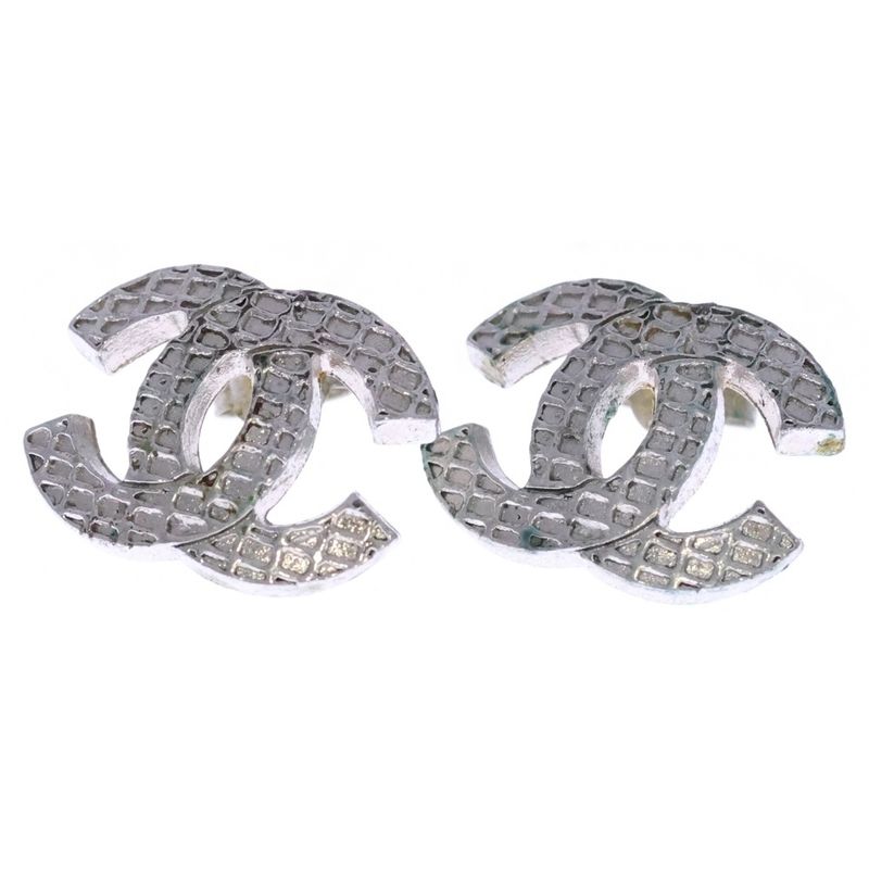 Chanel Coco Mark Earrings Silver Metal 00A