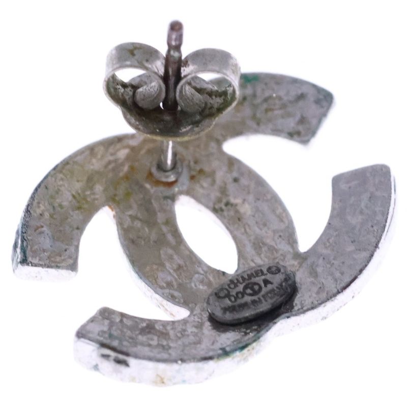 Chanel Coco Mark Earrings Silver Metal 00A
