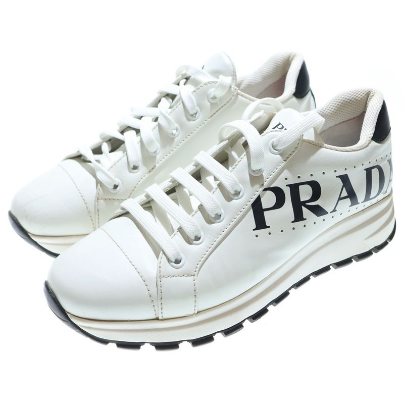 Prada Side Logo Leather Low Cut Sneakers White 1e597m