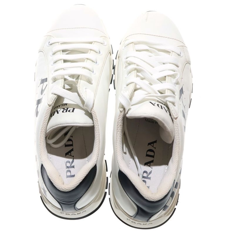 Prada Side Logo Leather Low Cut Sneakers White 1e597m