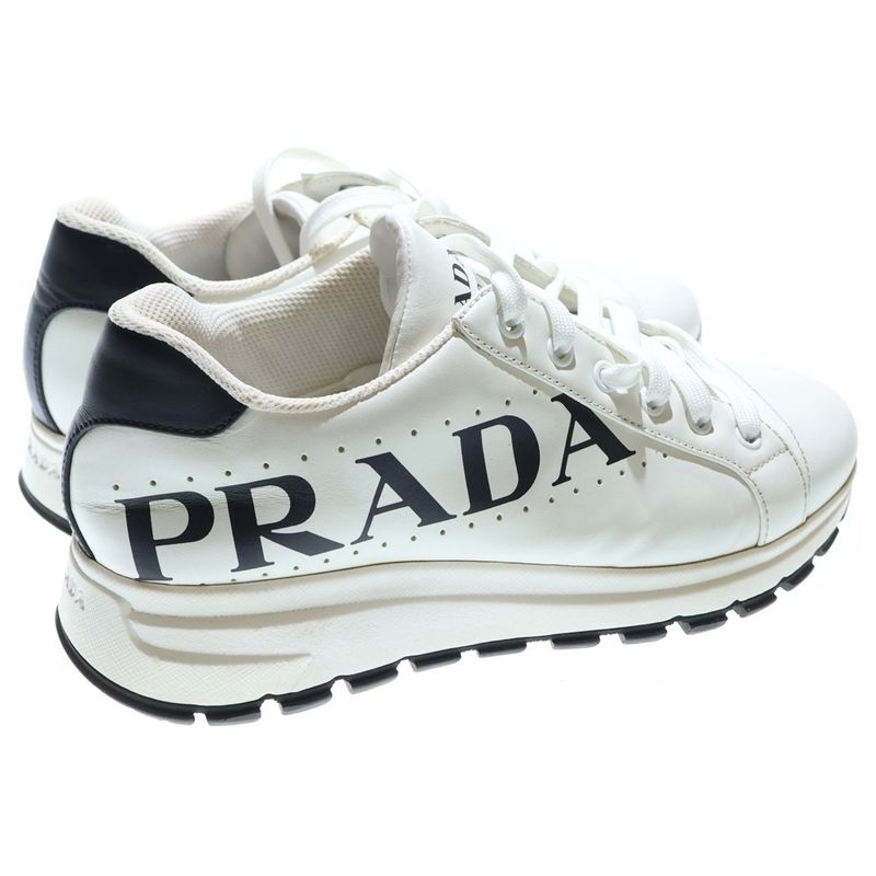 Prada Side Logo Leather Low Cut Sneakers White 1e597m