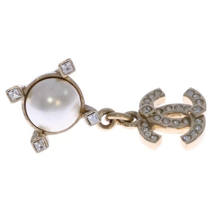Chanel Coco Mark Faux Pearl Earrings Chien Pan Gold GP B21A