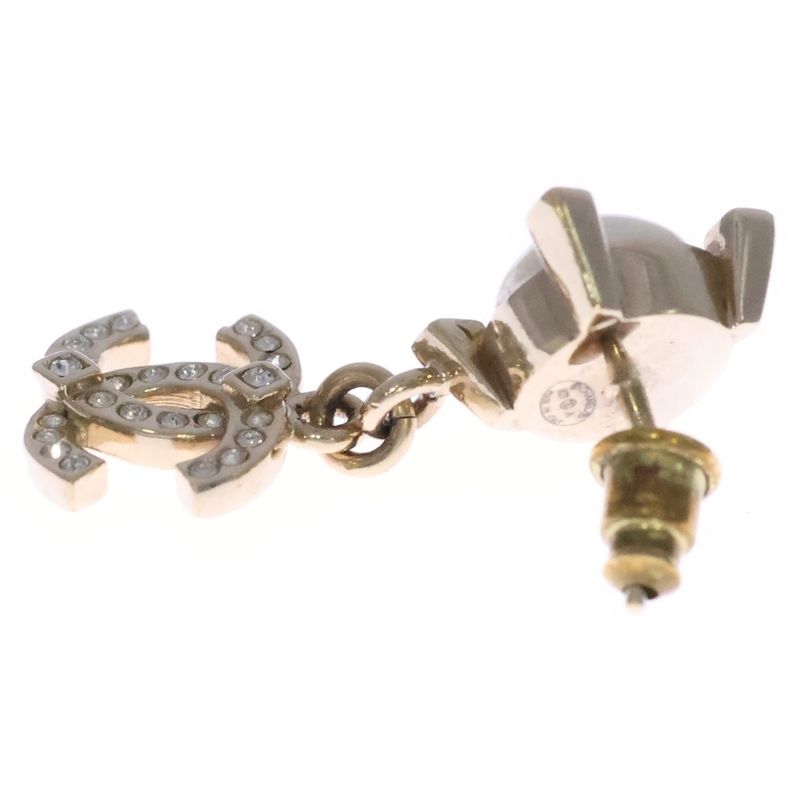 Chanel Coco Mark Faux Pearl Earrings Chien Pan Gold GP B21A