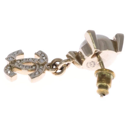 Chanel Coco Mark Faux Pearl Earrings Chien Pan Gold GP B21A