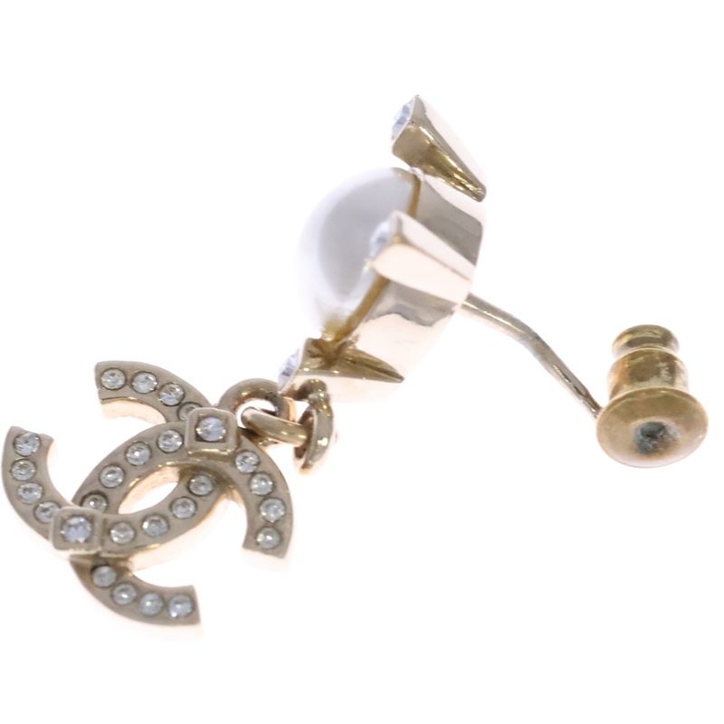 Chanel Coco Mark Faux Pearl Earrings Chien Pan Gold GP B21A
