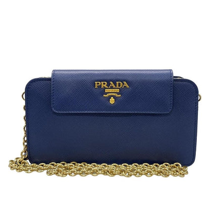Prada Wallet - 1zh048 Blue Chain Wallet Leather