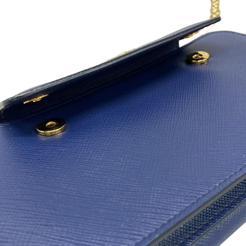 Prada Wallet - 1zh048 Blue Chain Wallet Leather