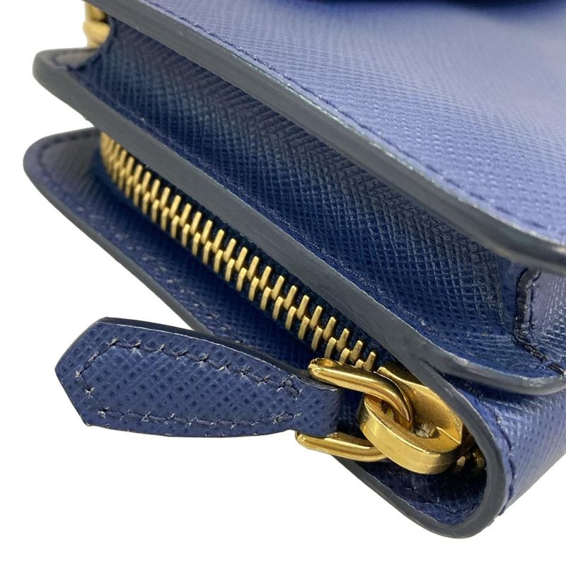 Prada Wallet - 1zh048 Blue Chain Wallet Leather