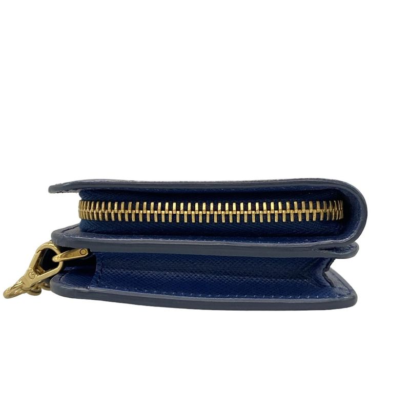Prada Wallet - 1zh048 Blue Chain Wallet Leather