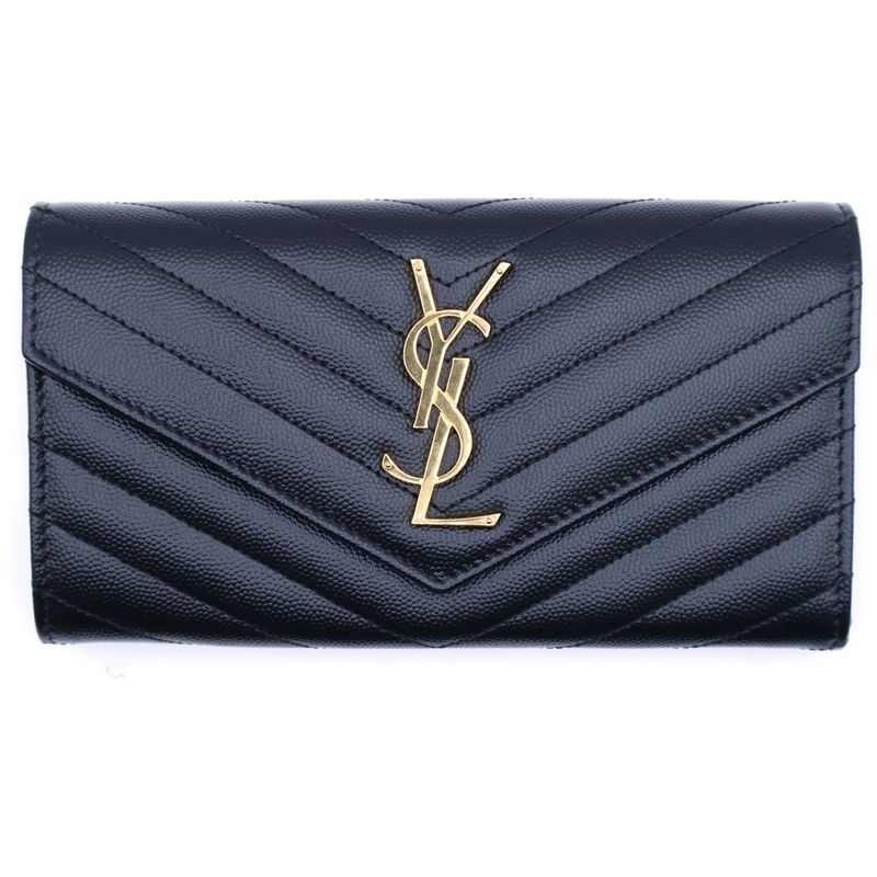 Saint Laurent Paris Cassandra V-stitch Quilted Leather Long Wallet Long Wallet