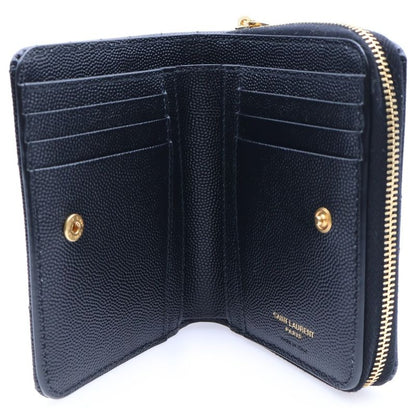 Saint Laurent Paris Cassandra V Stitching Quilted Round Zip Up Leather Compact