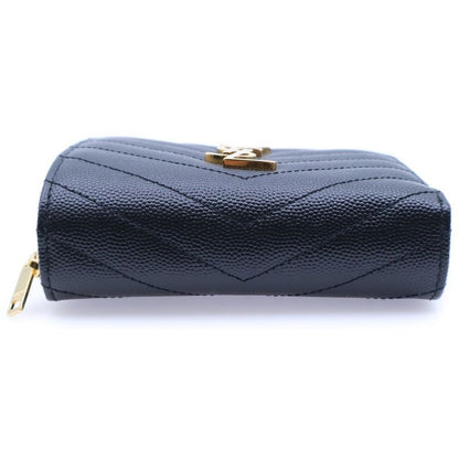 Saint Laurent Paris Cassandra V Stitching Quilted Round Zip Up Leather Compact