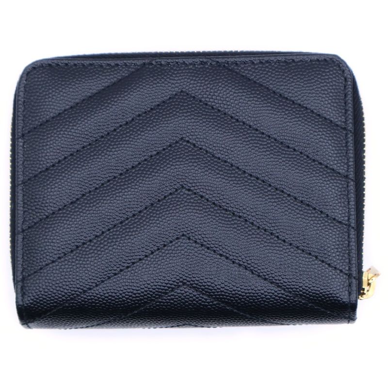 Saint Laurent Paris Cassandra V Stitching Quilted Round Zip Up Leather Compact