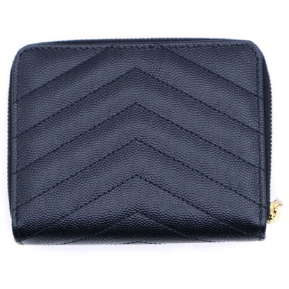 Saint Laurent Paris Cassandra V Stitching Quilted Round Zip Up Leather Compact