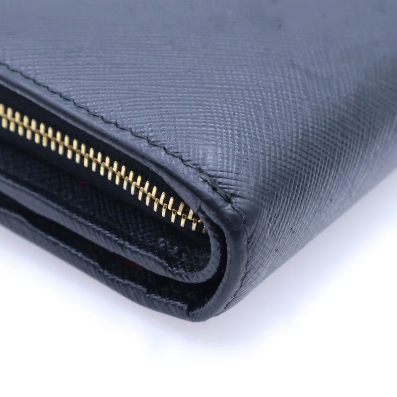 Prada Saffiano Logo Leather Compact Wallet Bifold Wallet Black Gold Gdhardware