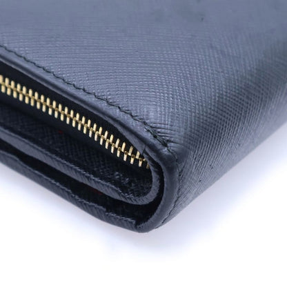 Prada Saffiano Logo Leather Compact Wallet Bifold Wallet Black Gold Gdhardware