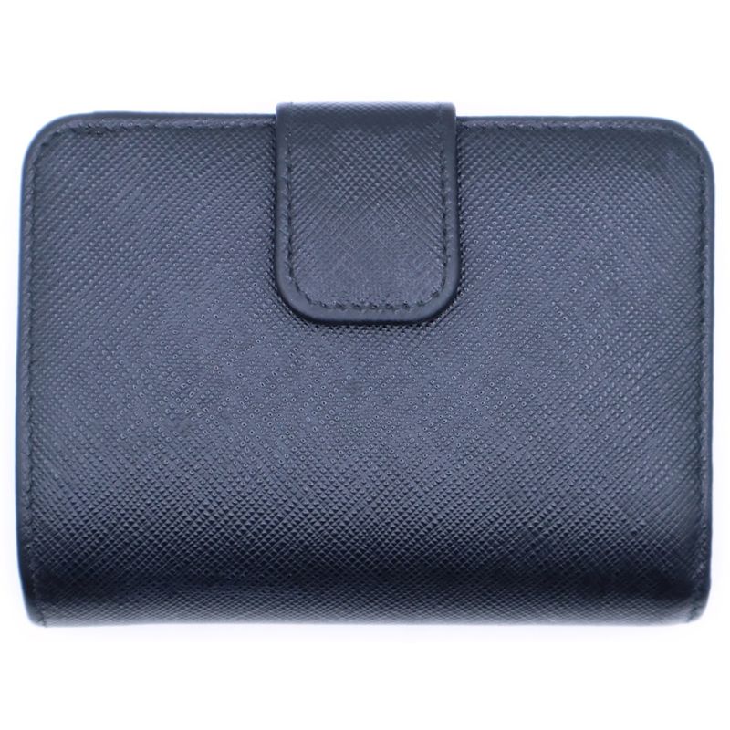 Prada Saffiano Logo Leather Compact Wallet Bifold Wallet Black Gold Gdhardware