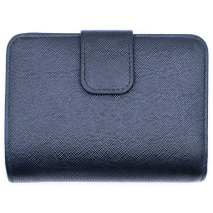 Prada Saffiano Logo Leather Compact Wallet Bifold Wallet Black Gold Gdhardware