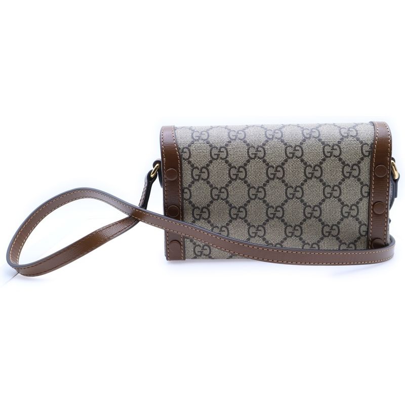 Gucci 1955 GG Supreme Horsebit Mini Leather Shoulder Bag Beige Brown 699296