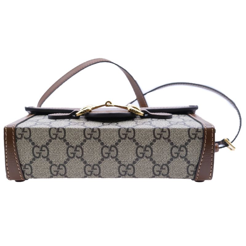 Gucci 1955 GG Supreme Horsebit Mini Leather Shoulder Bag Beige Brown 699296