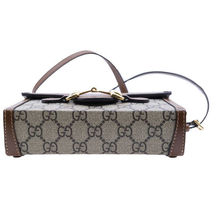 Gucci 1955 GG Supreme Horsebit Mini Leather Shoulder Bag Beige Brown 699296