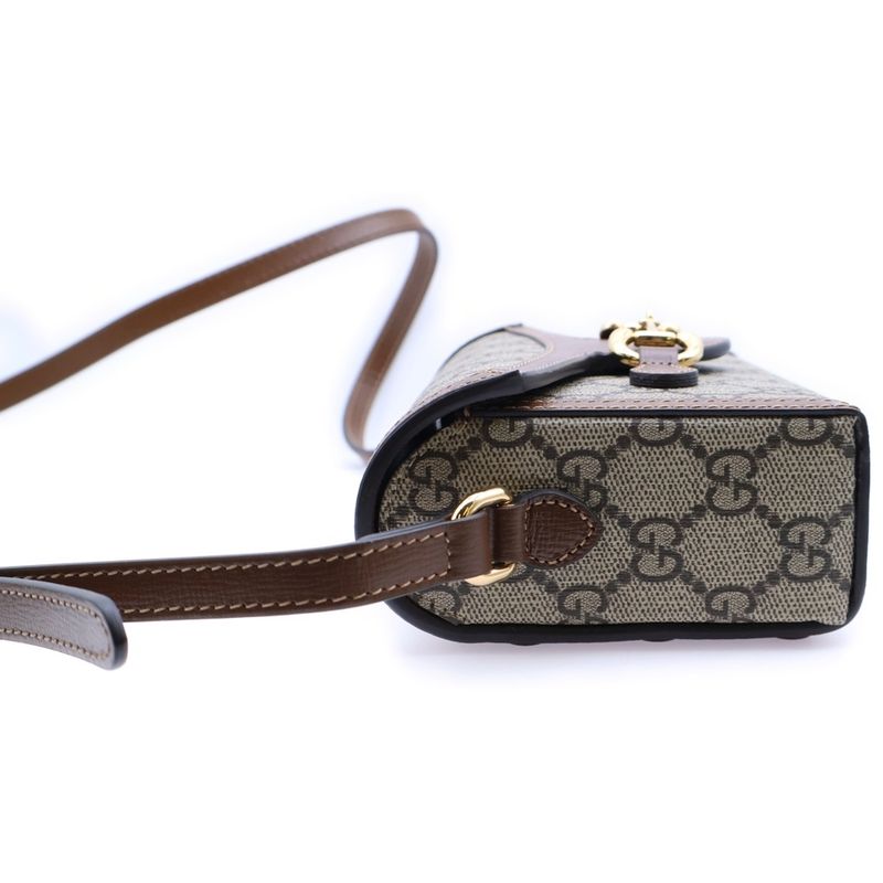 Gucci 1955 GG Supreme Horsebit Mini Leather Shoulder Bag Beige Brown 699296