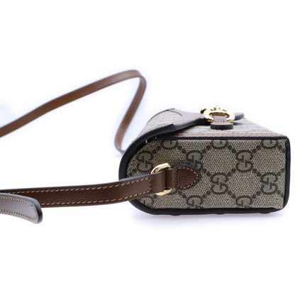 Gucci 1955 GG Supreme Horsebit Mini Leather Shoulder Bag Beige Brown 699296