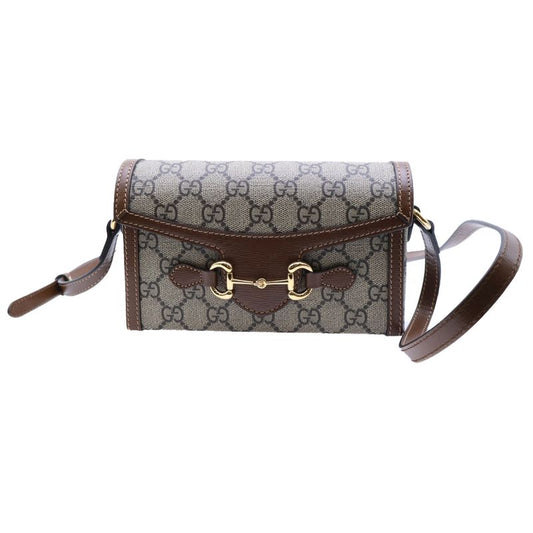 Gucci 1955 GG Supreme Horsebit Mini Leather Shoulder Bag Beige Brown 699296