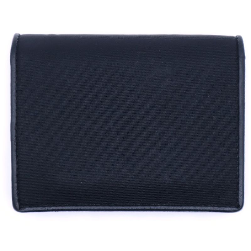 Prada Saffiano Triangle Logo Fold Wallet Compact Wallet Card Case Black Leather