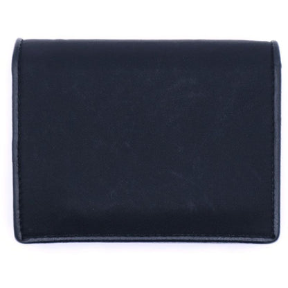 Prada Saffiano Triangle Logo Fold Wallet Compact Wallet Card Case Black Leather