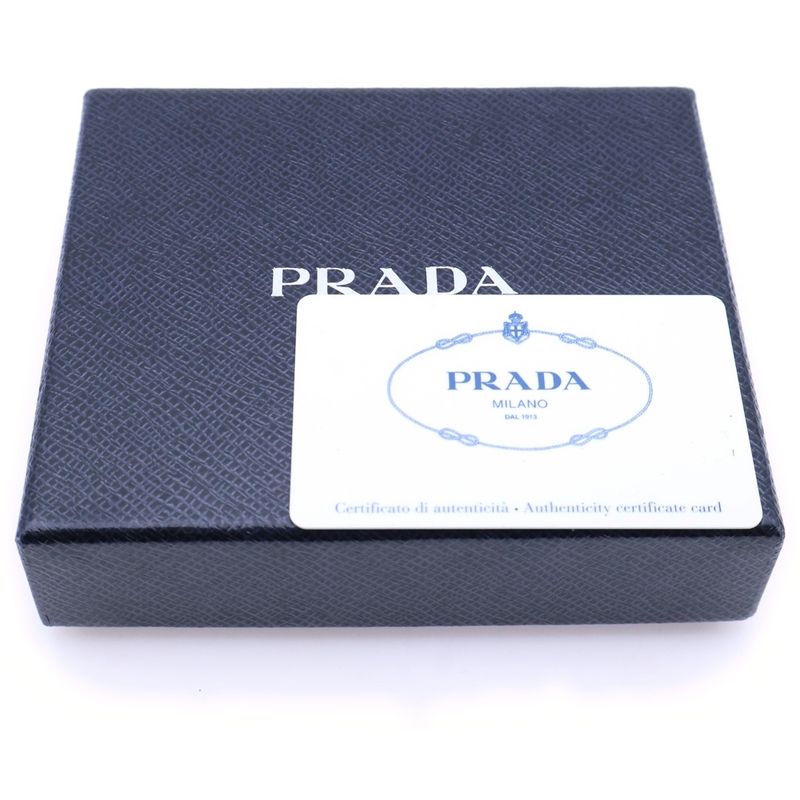 Prada Saffiano Triangle Logo Fold Wallet Compact Wallet Card Case Black Leather