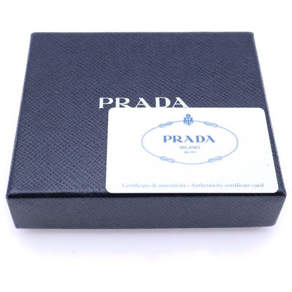 Prada Saffiano Triangle Logo Fold Wallet Compact Wallet Card Case Black Leather