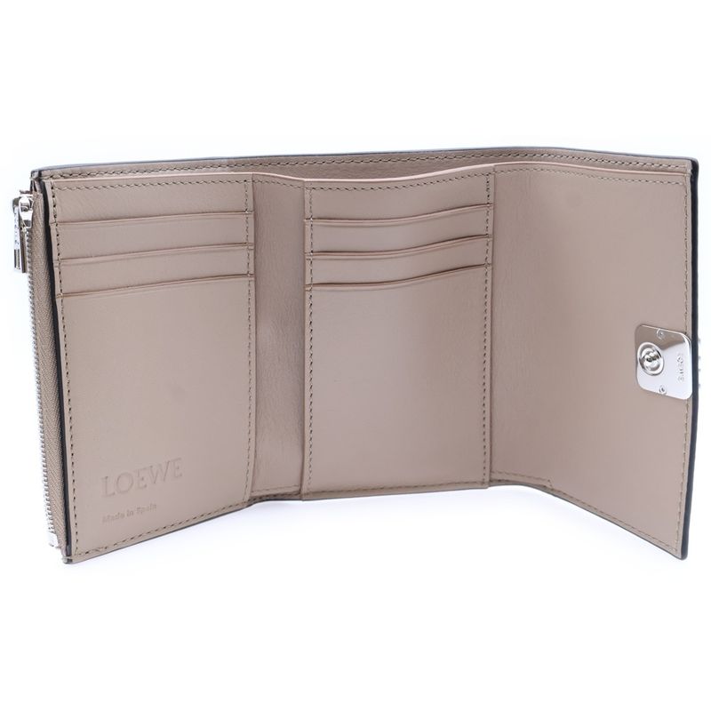 Loewe Anagram Trifold Wallet Compact Wallet Trifold Wallet Beige Leather Silver