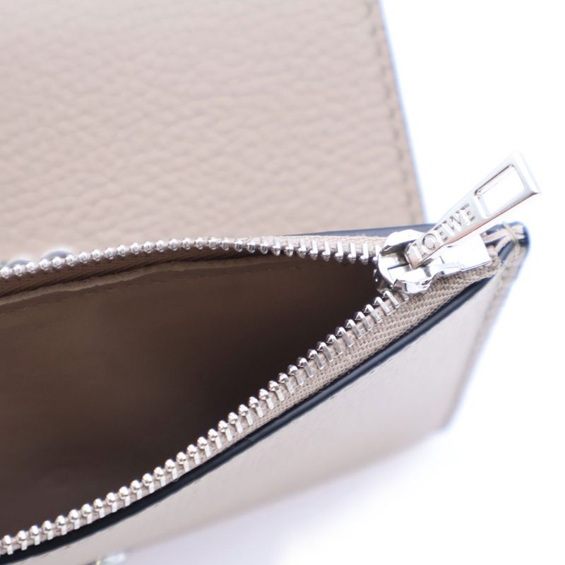 Loewe Anagram Trifold Wallet Compact Wallet Trifold Wallet Beige Leather Silver