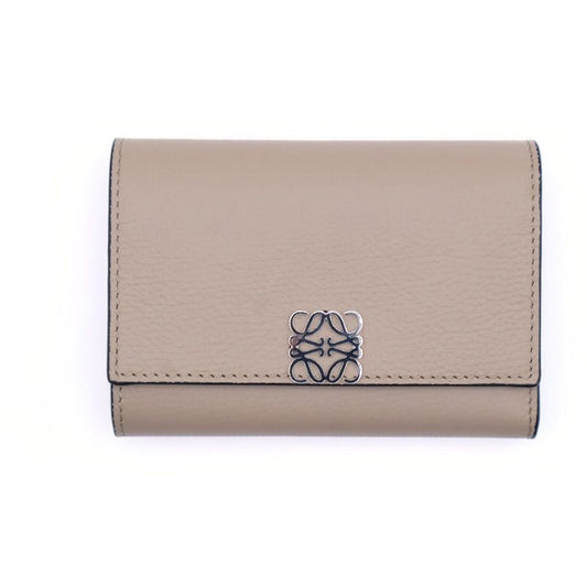 Loewe Anagram Trifold Wallet Compact Wallet Trifold Wallet Beige Leather Silver